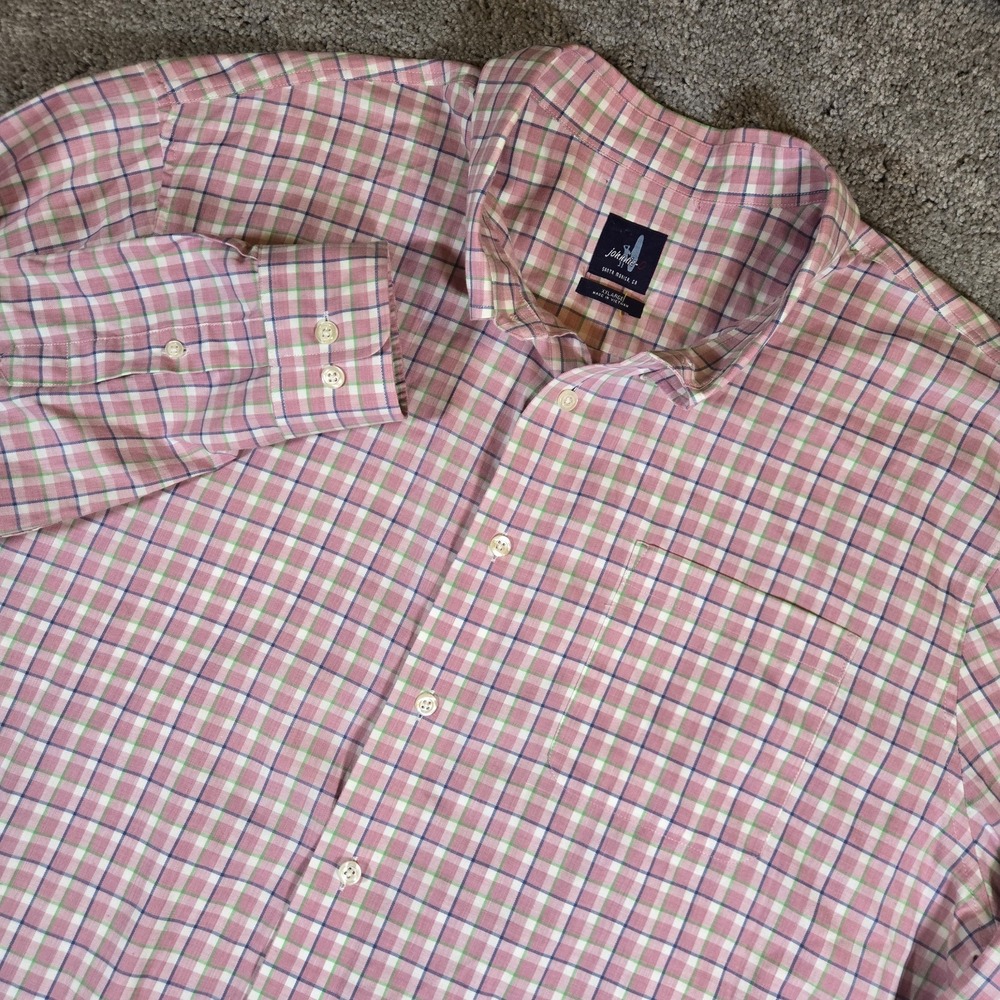 Johnnie-O Men's 2XL Pink Plaid Woven 100% Cotton Long Sleeve Button Down Shirt